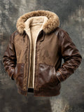 Men's Retro Faux Leather and Plush Warm Jacket