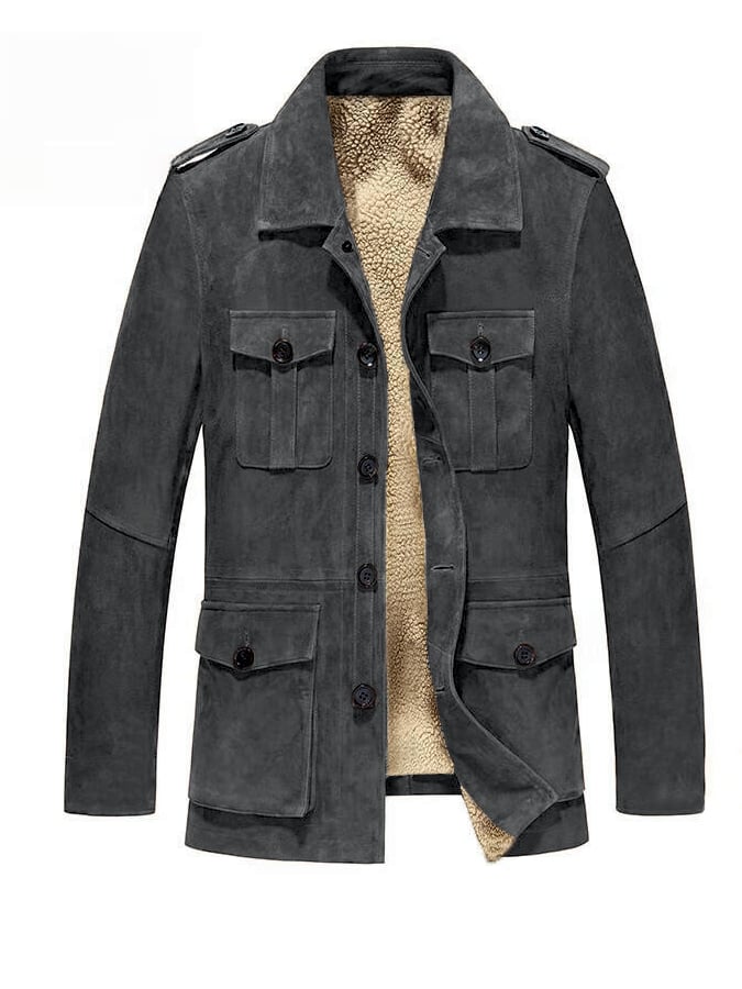 Men's Vintage Faux Suede Long Trench Coat – Fleece-Lined and Thickened for Warmth