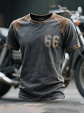 Men's retro style color block t-shirt with round neck and short sleeves