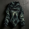 Women's Halloween Gothic Black Cat Wizard Art Print Hoodie Two-piece Set