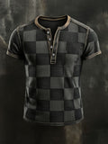 Men's Casual Waffle Print Color Block Henley T-Shirt