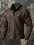 Men's Retro Color-Block Long-Sleeve Polo Shirt