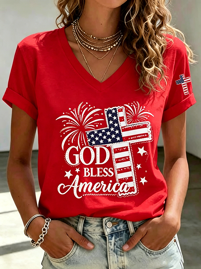 Women's American Flag Printed Casual T-shirt