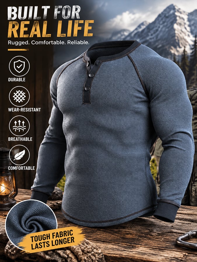 Men's Vintage-Style Comfortable Waffle-Knit T-Shirt