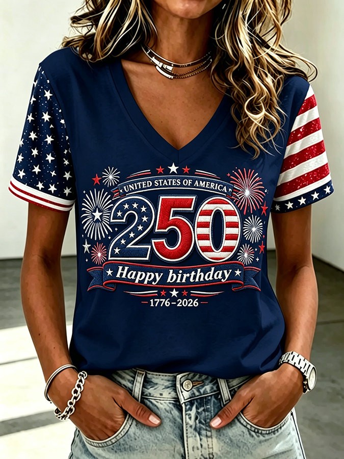 Women'S America Flower Print Printed T-Shirt