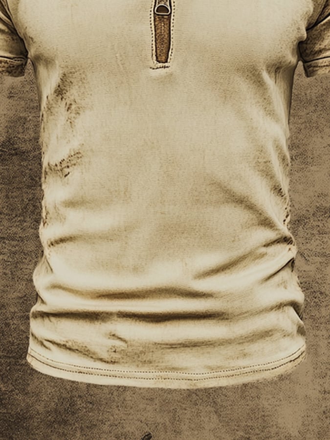 Men's casual zip-up polo shirt in retro wash style