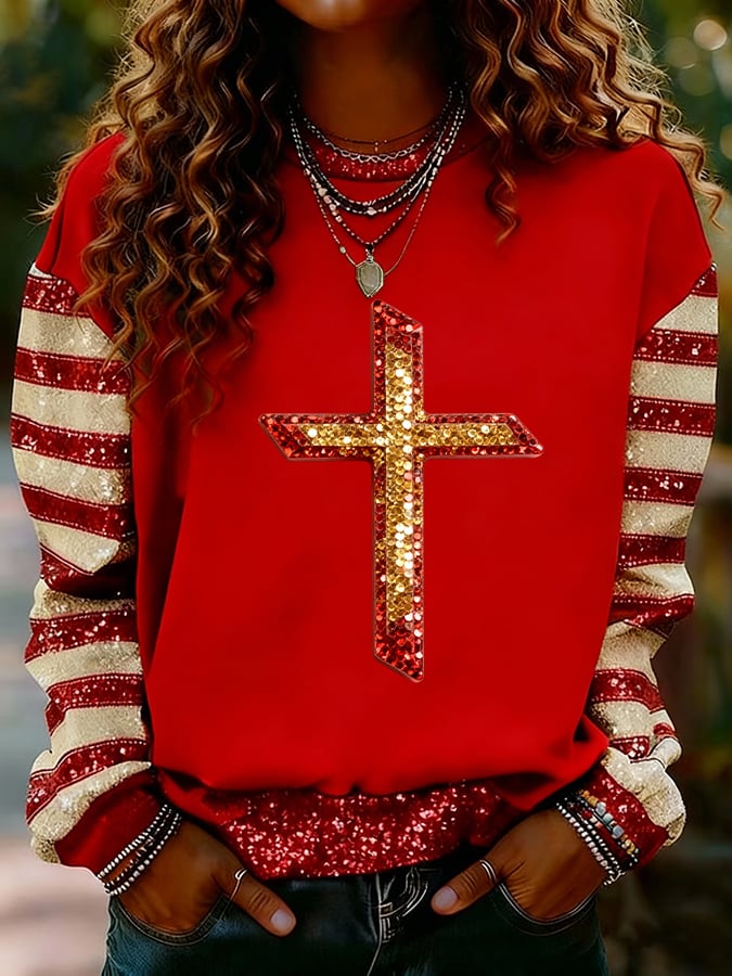 Women's Nativity Faith Art Print Casual Crew Neck Sweatshirt