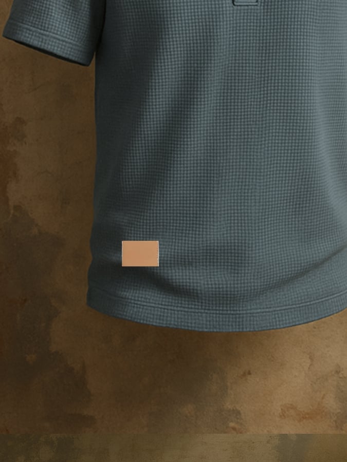 Men's casual waffle henley t-shirt, short sleeve
