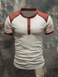Men's casual retro color block Henley T-shirt