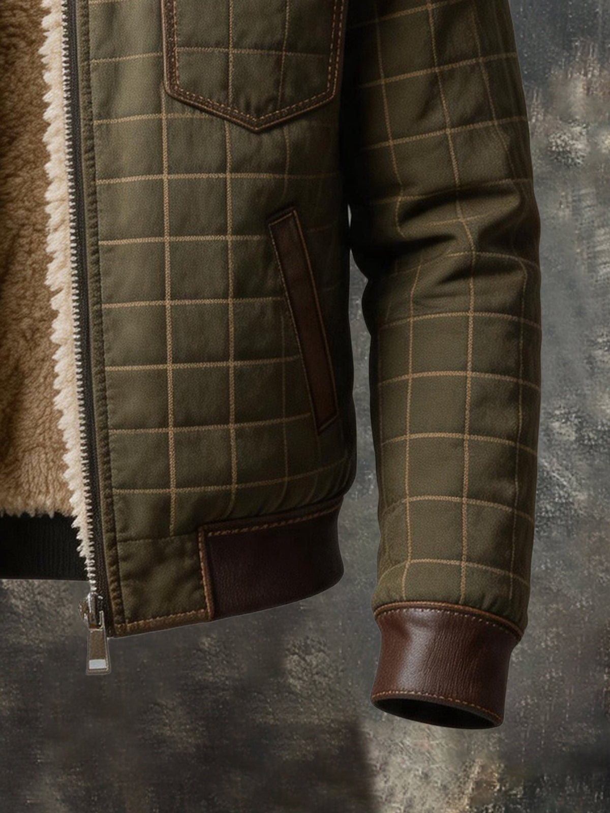 Men's Vintage Quilted Check Hooded Jacket with Faux Shearling Lining