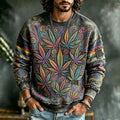 Men's Rainbow Hemp Leaf Print Crew Neck Sweatshirt