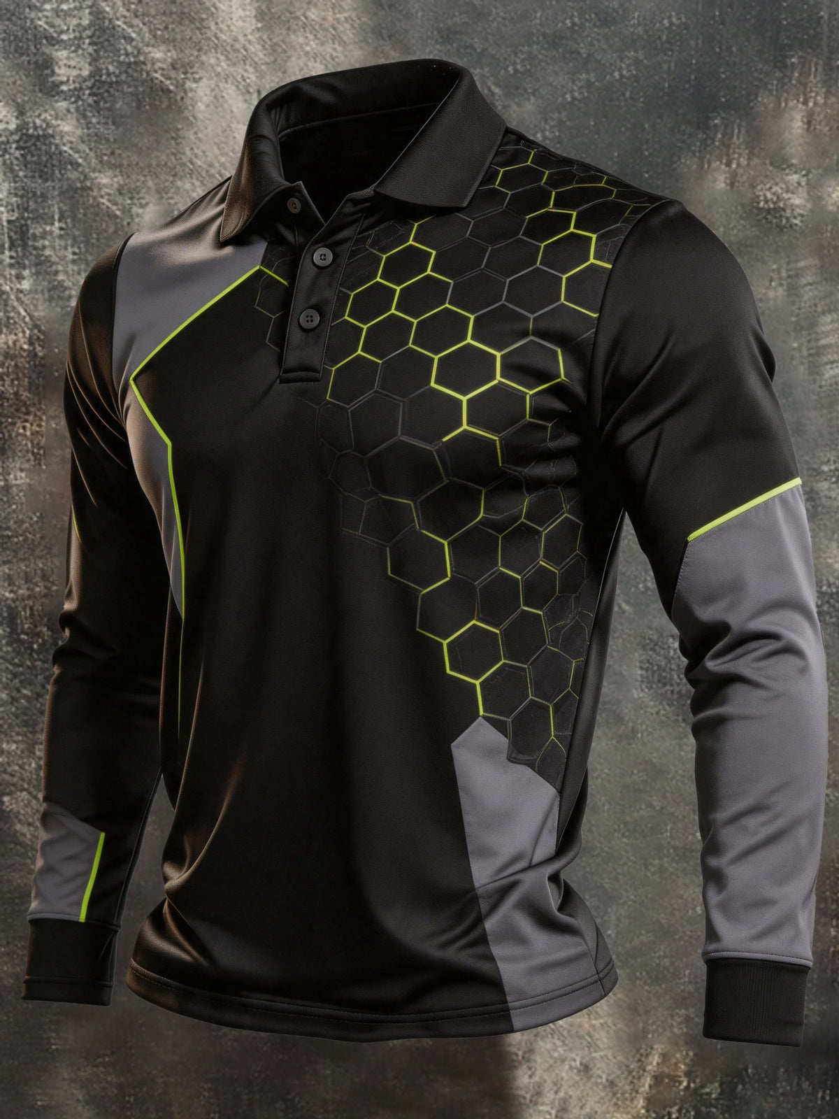 Men's Retro Color-Block Long-Sleeve Polo Shirt