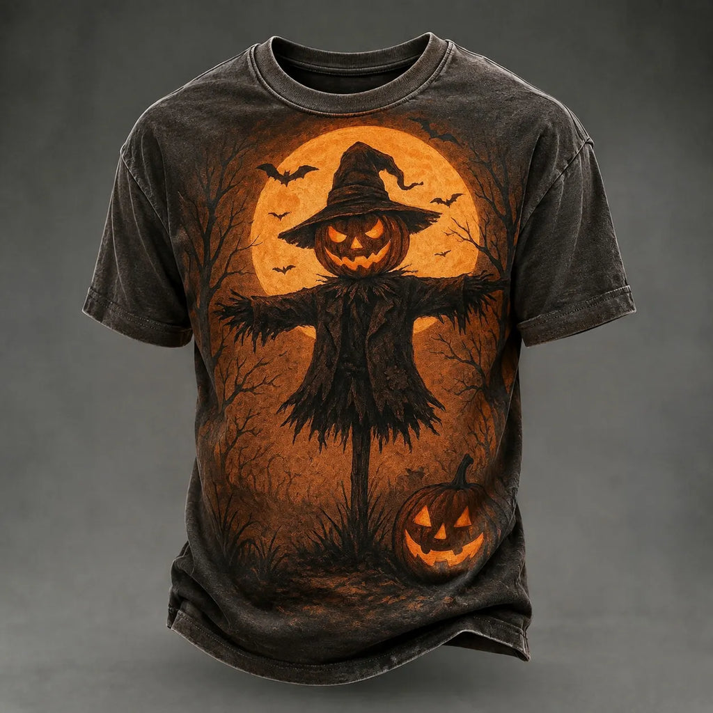 Men's Retro Halloween Theme Pumpkin Print T-shirt