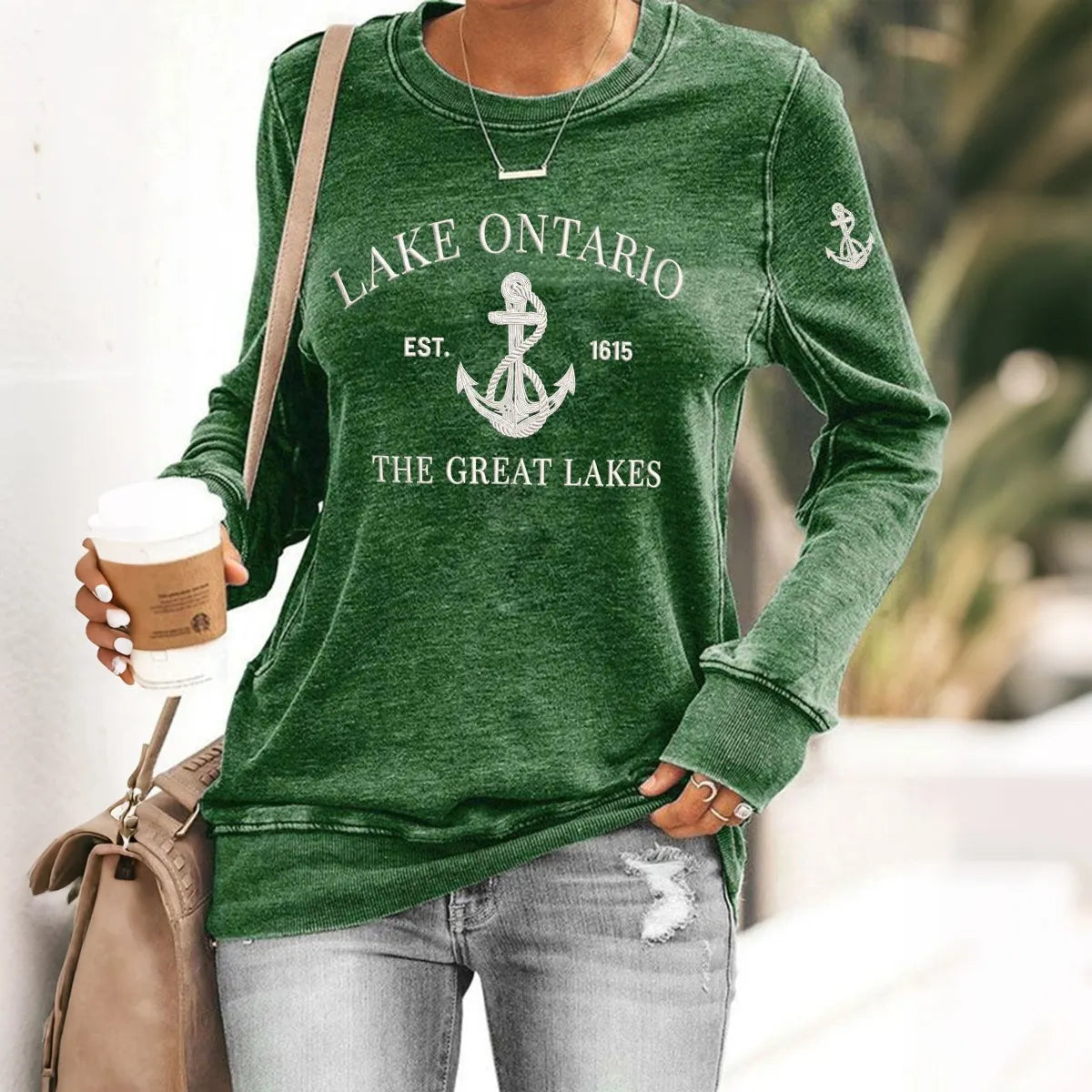 Retro Lake Ontario Est 1615 The Great Lakes Print Sweatshirt