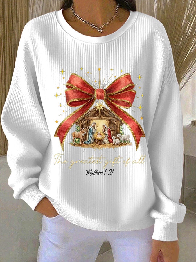 Women's Casual Print Long Sleeve Knit Top
