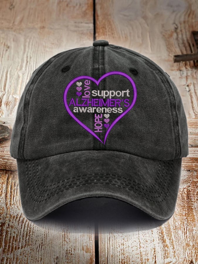 Unisex Distressed Washed Cotton Alzheimer's Disease Awareness Floral  Print Hat