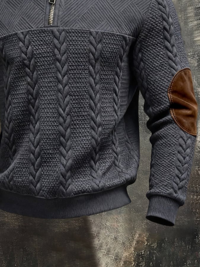 Men's Retro Color Block Print Color-Blocked Zip-Up Sweatshirt