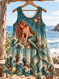 Women’s Jeweled Ocean Mermaid Print Sleeveless Tank Top