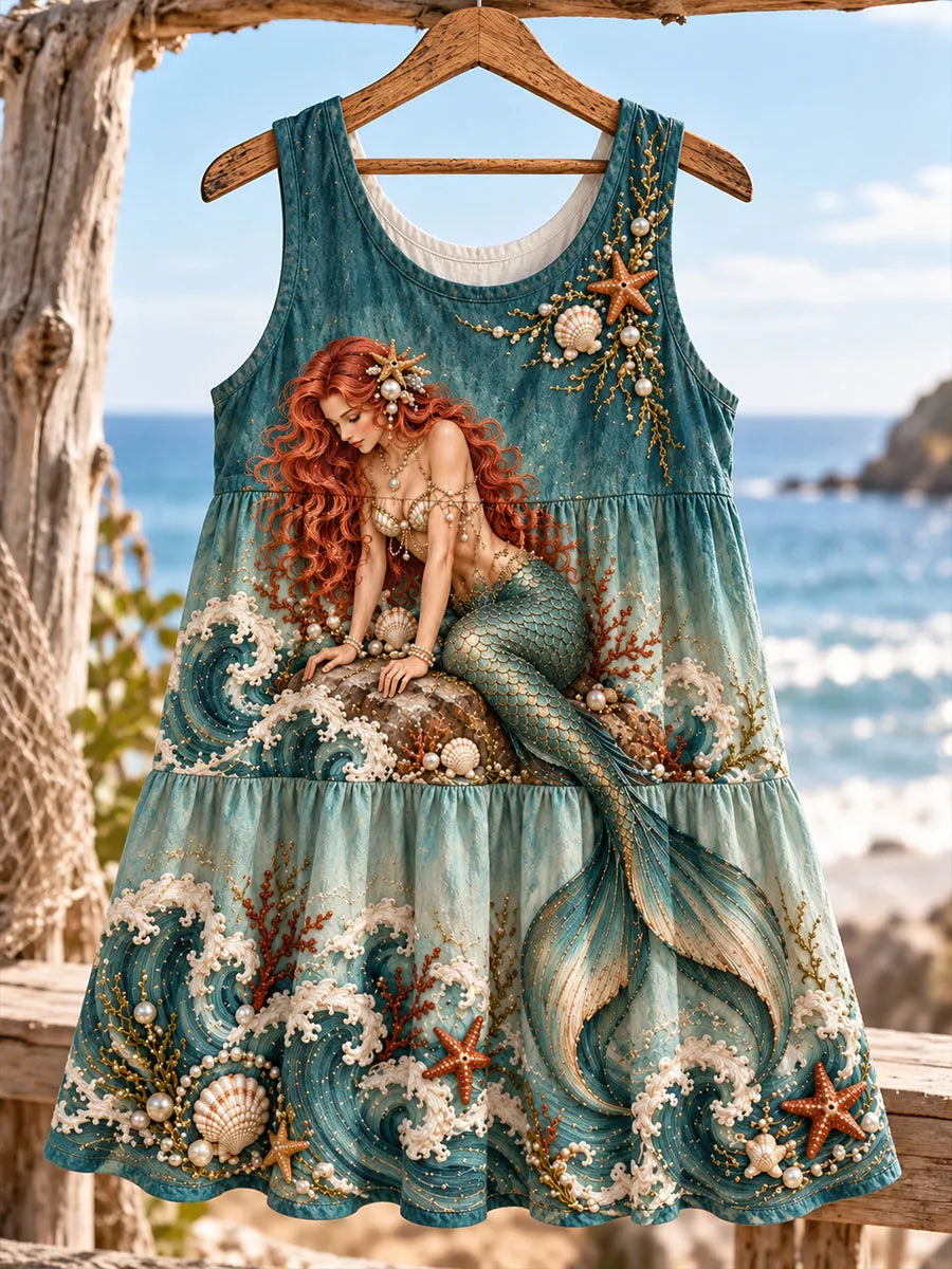 Women’s Jeweled Ocean Mermaid Print Sleeveless Tank Top