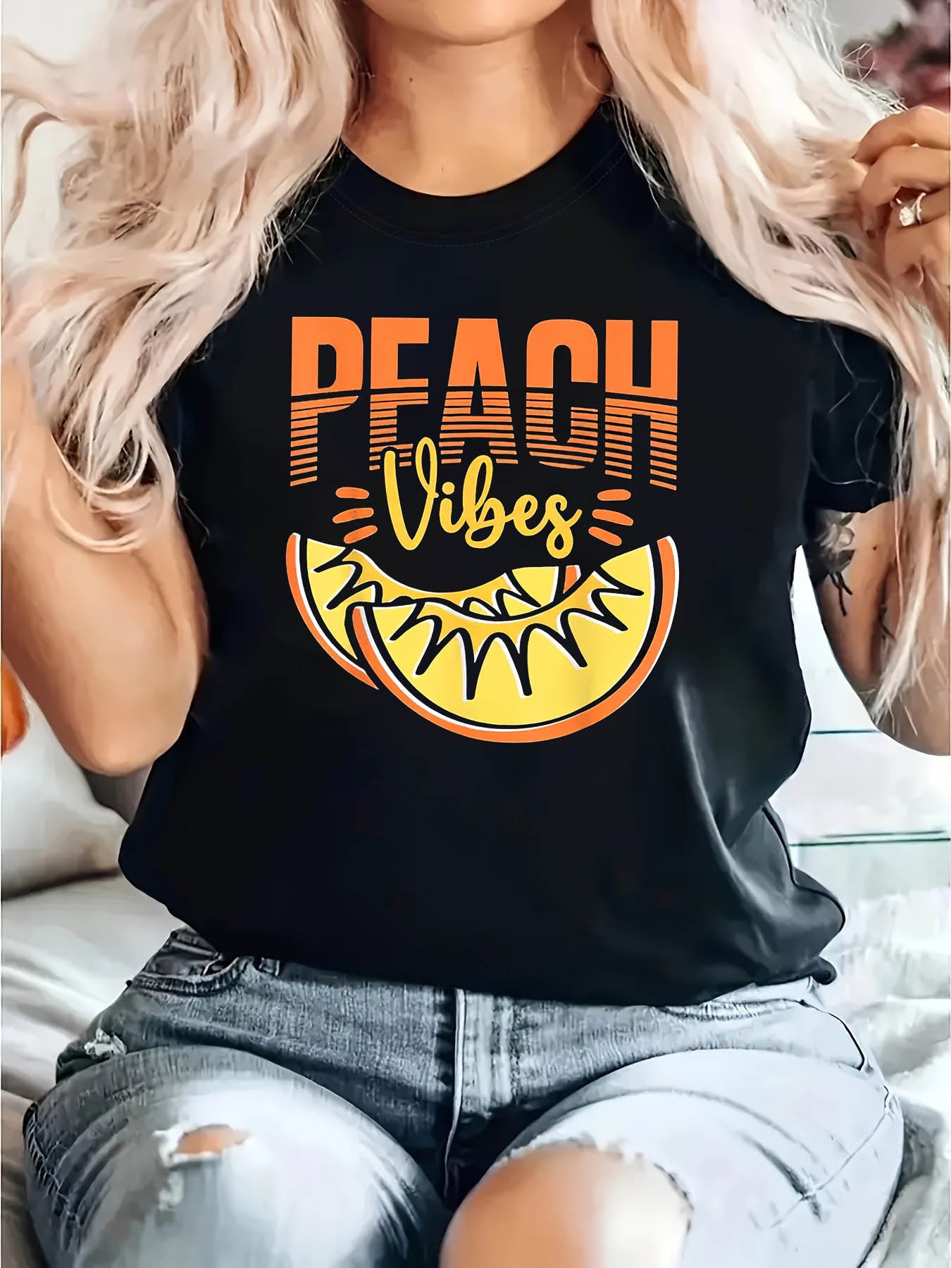 Retro Peach Slice Graphic T-Shirt