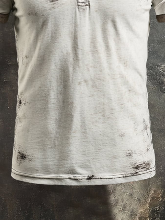 Men's casual retro color block Henley T-shirt