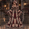Women's Halloween Joker Lace Stripe Color-block Print Hooded Long-sleeve Maxi Dress
