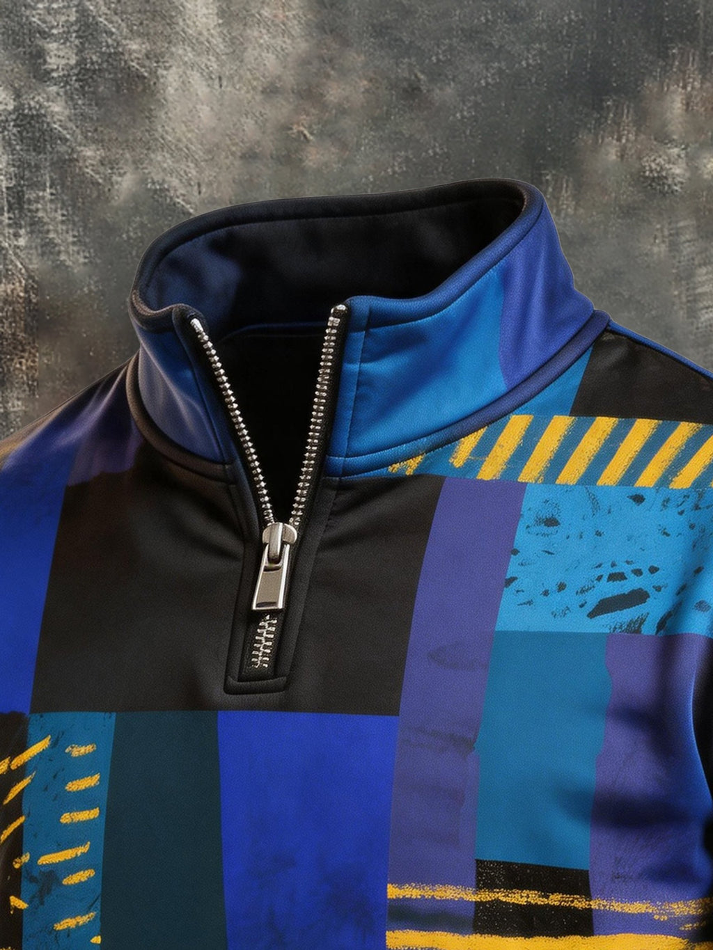 Men's Retro Color-Block Half-Zip Sweatshirt with Pockets