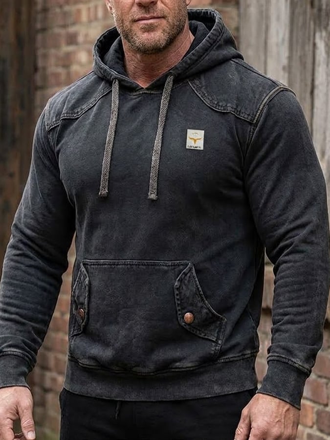 Men's Vintage Cotton Hoodie with Contrast Hood