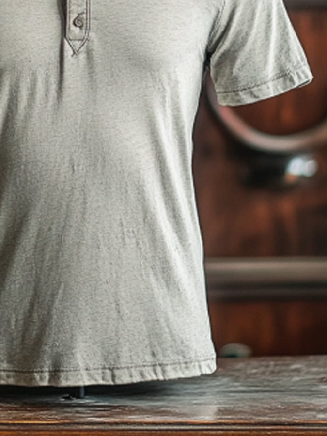Men's Vintage Premium Distressed Henley Short Sleeve T-Shirt