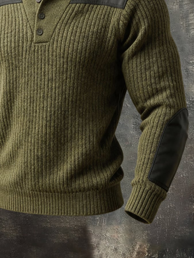Men's Retro Color-Block Henley Sweater