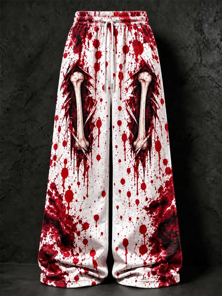 Women's Halloween Gothic Blood-stained Skeleton Print Pants