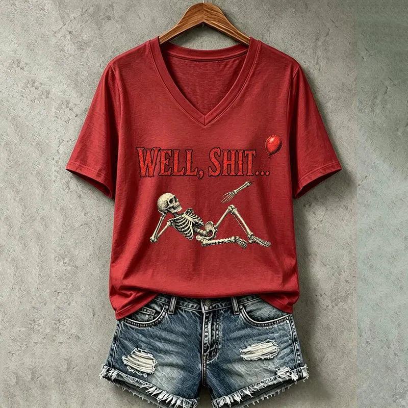 Women's Halloween Well, Shit... Print V Neck T-shirt