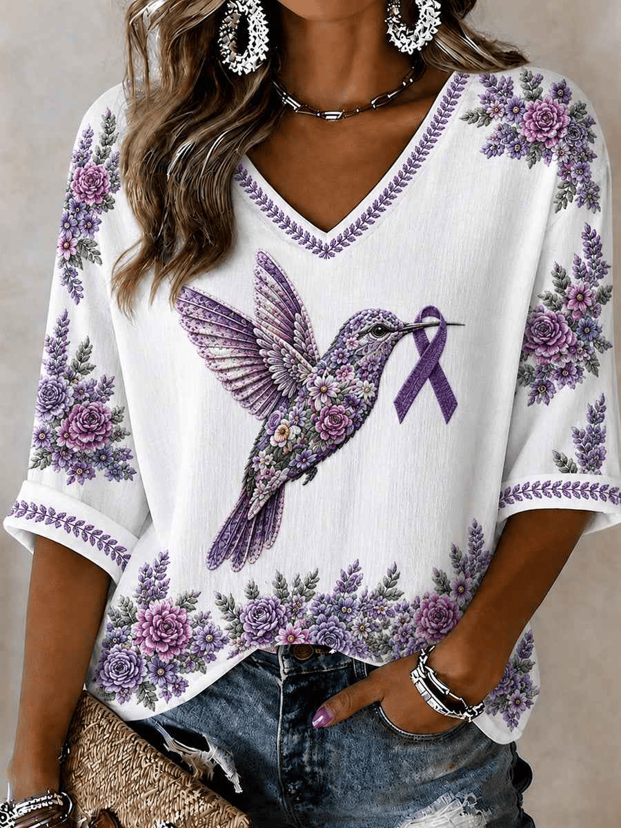 Women's Alzheimer's Awareness Support Casual V-Neck T-Shirt