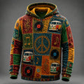 Men's Peace Van Vinyl Music Notes Patchwork Print Zipper Hoodies