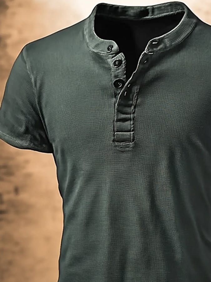 Men's Henry vintage waffle-knit short-sleeved T-shirt