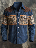 Men's Vintage-Style Western Shirt with Faux Suede Paneling and Python Print