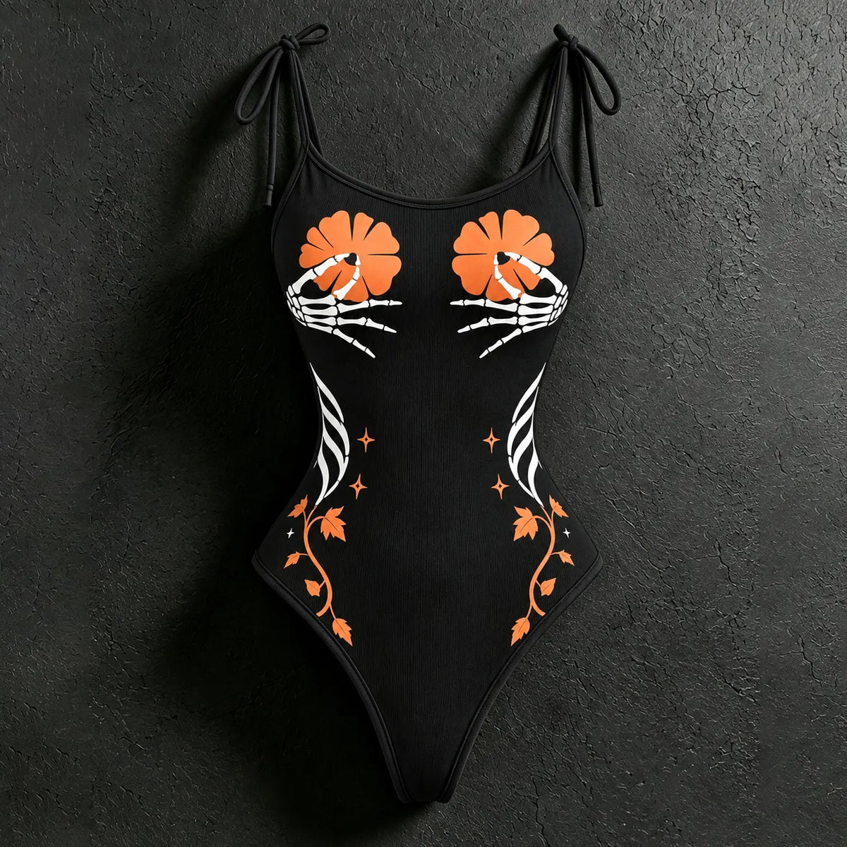Women's Retro Halloween Pumpkin & Skeleton Hand Print Casual Two-piece Set