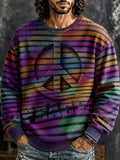 Men's Large Centered Peace Symbol Icon Print Crew Neck Sweatshirt