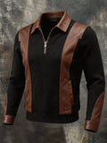 Men's Retro Leather-Panel Quarter-Zip Sweatshirt