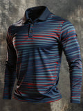 Men's Retro Color-Block Long-Sleeve Polo Shirt