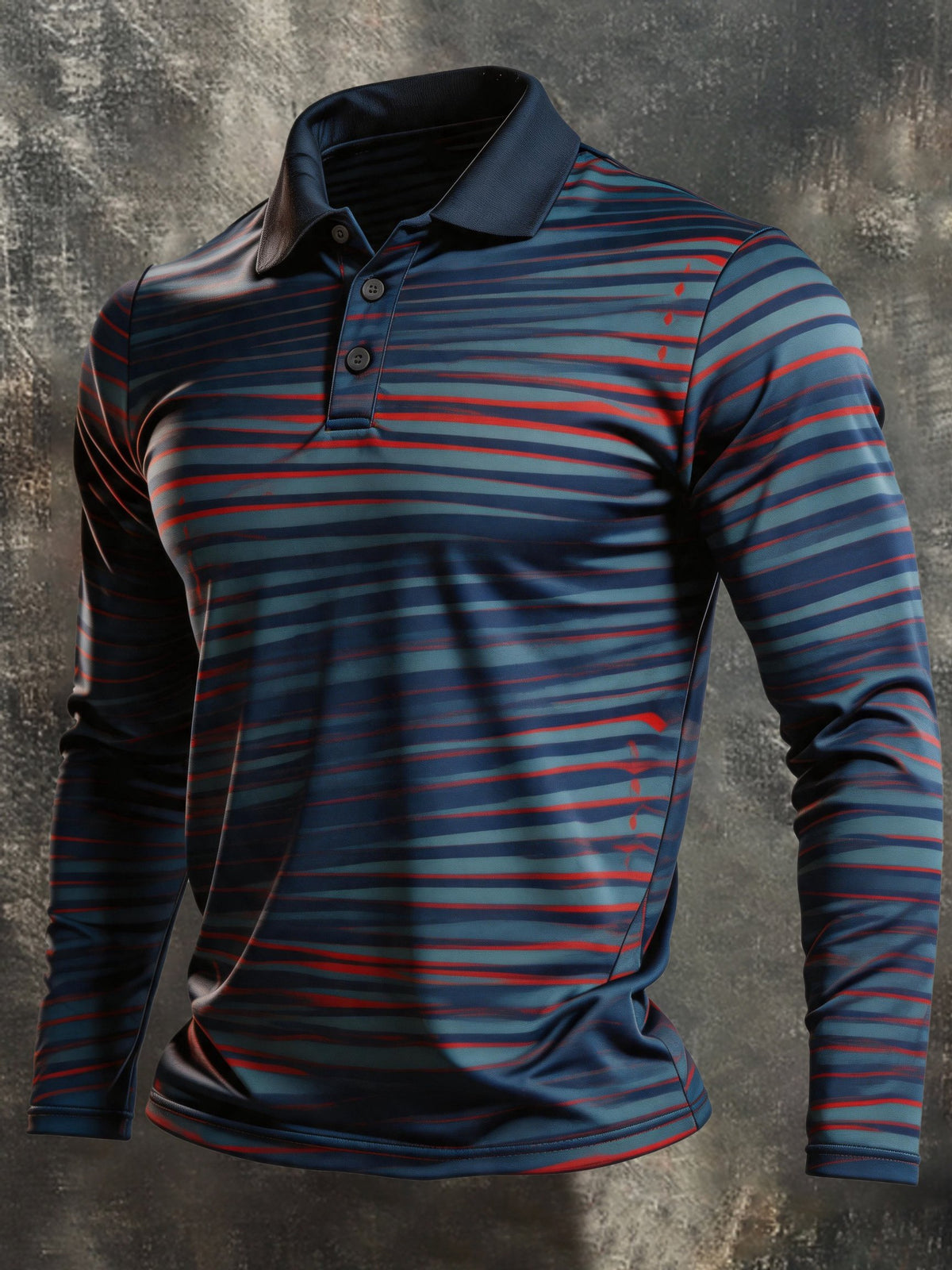 Men's Retro Color-Block Long-Sleeve Polo Shirt