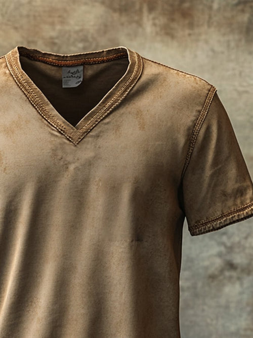 Fashionable men's T-shirt with textured fabric design, elastic, breathable, short sleeve, V-neck