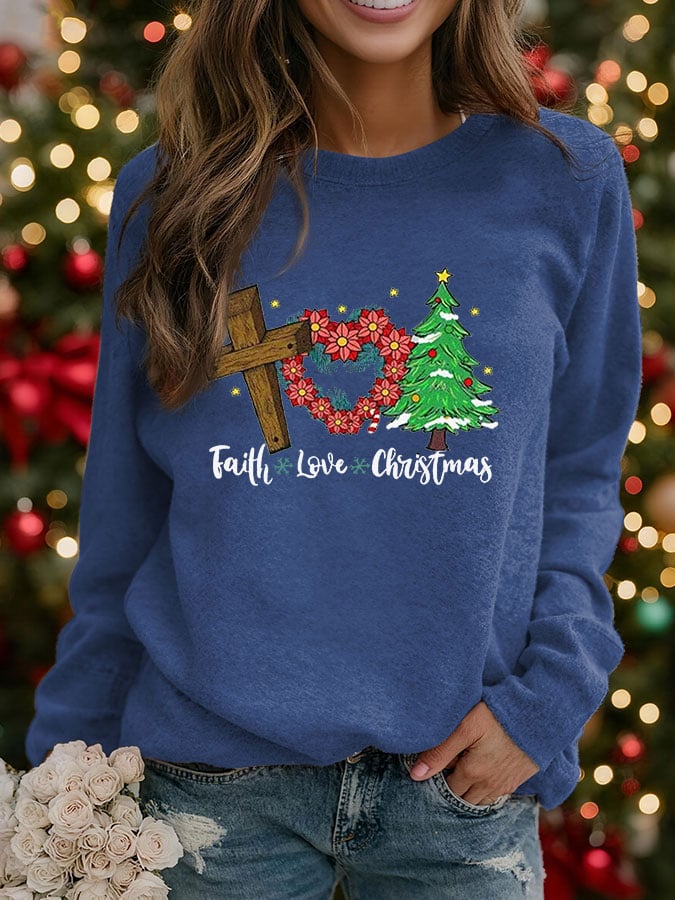 Women's Faith Love Christmas Print Crew Neck Sweatshirt