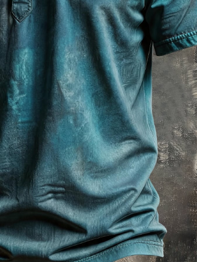 Men's Vintage-Style Distressed Short-Sleeve Henley T-Shirt