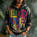 Men's Color Block Peace Sign Print Hoodies