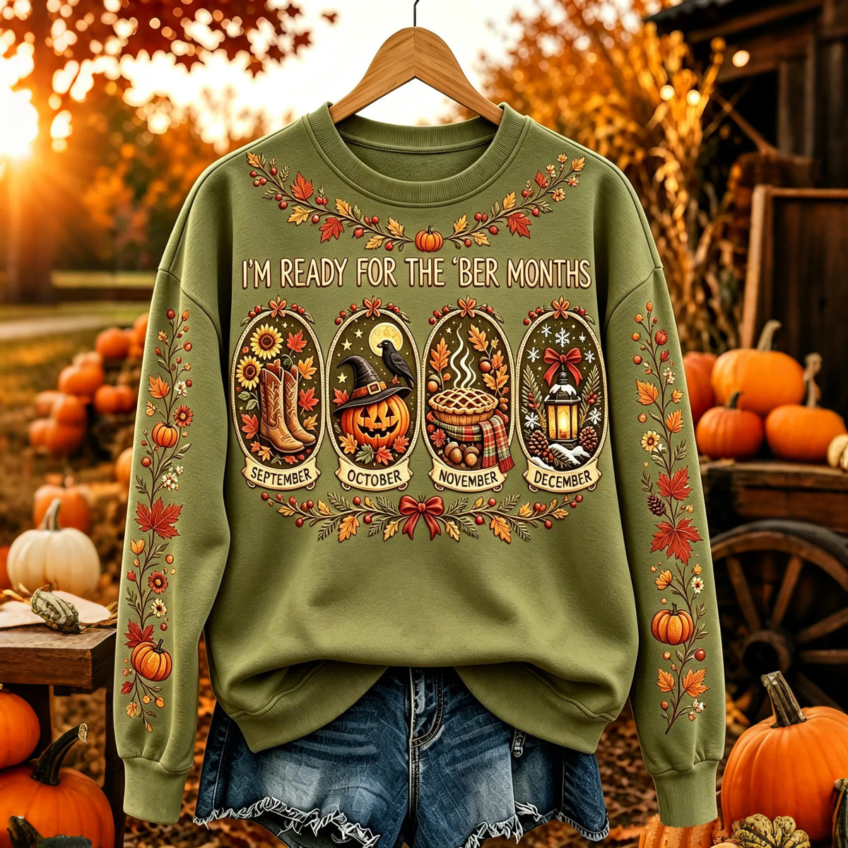 Women's Retro Autumn "i'm Ready For The 'ber Months" Printed Crew Neck Sweatshirt