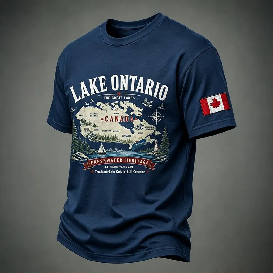 Men's Retro Canada Lake Ontario Printed T-shirt