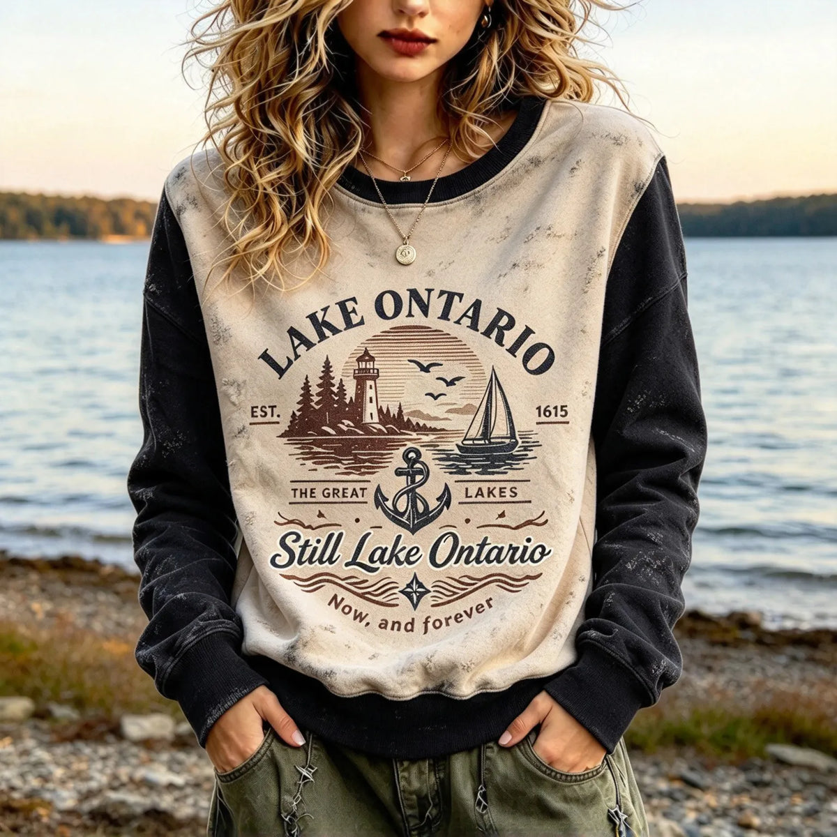 Women's Retro Lake Ontario Print Sweatshirt