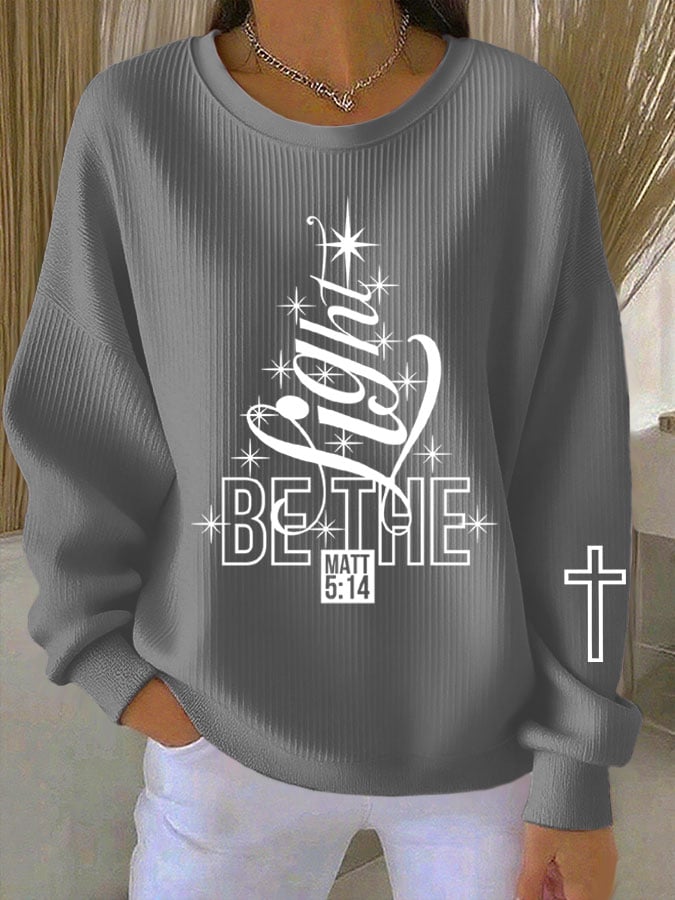 Women's Faith Tree BE THE LIGHT Christmas Knitted Crew Neck Long Sleeve Top