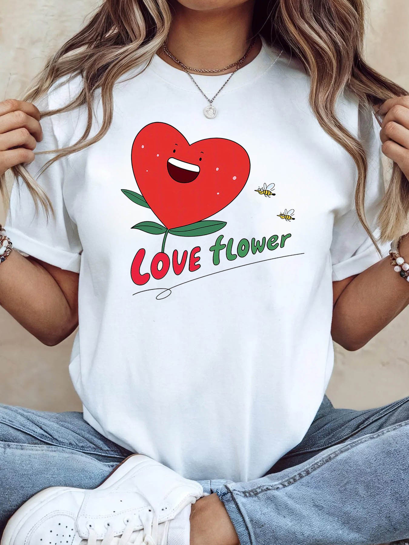 Heart Flower and Bees T-Shirt
